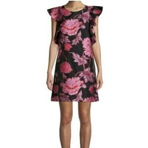 Black Floral Mini Dress short flutter sleeve